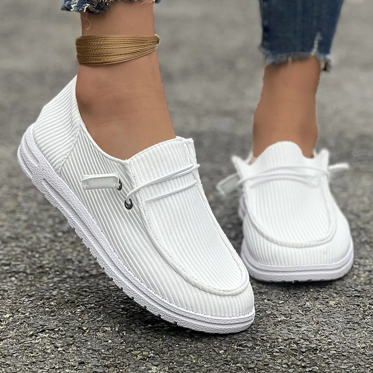 Plus Size 43 Casual Shoes for Women Fashion Loafers Spring and Autumn Round Toe Flat Anti-Slip Walking Shoes Zapatos De Mujer