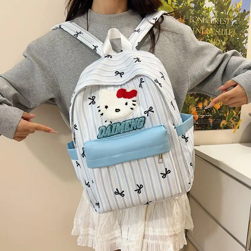 

Sanrio Hello Kitty сумка студенческий рюкзак для девочек школьный рюкзак детский вместительный полосатый мультфильм модный новый стиль школьные принадлежности
