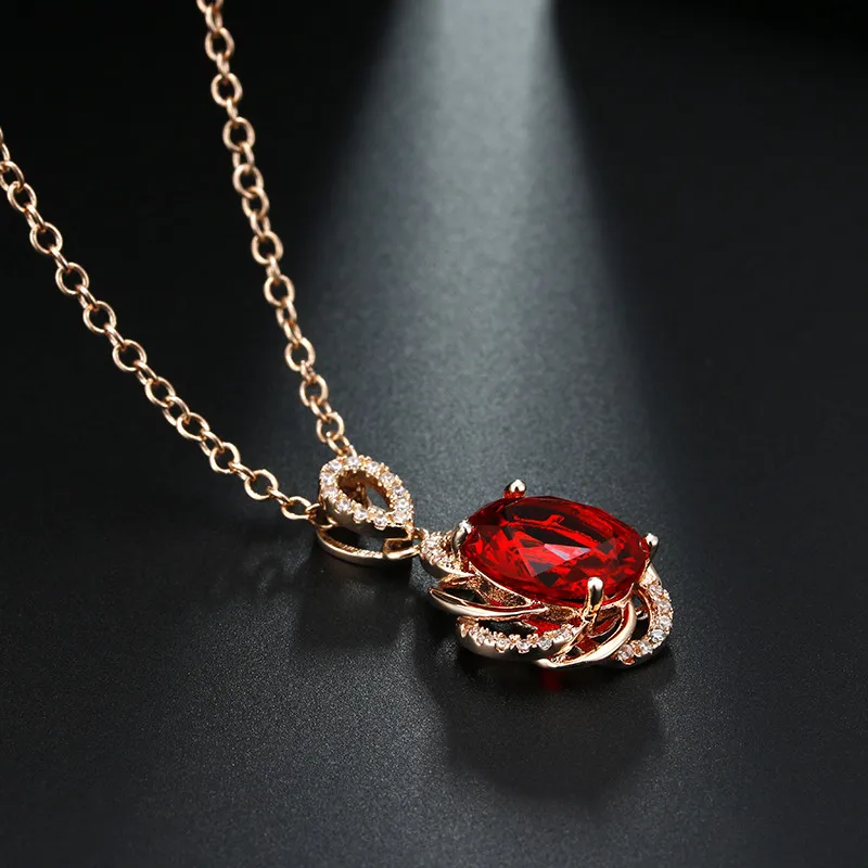 CC Vintage Necklaces Pendants For Women Cubic Zirconia Red Stone Bridal Wedding Engagement Necklace Fine Jewelry Colar CCN010