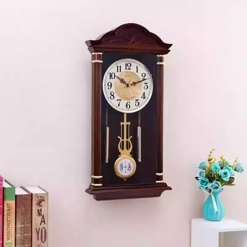 Silent Wall Clock European Style Chime Quartz Clock Retro Creative Swing Hanging Clocks Living Room Decoration Accessories