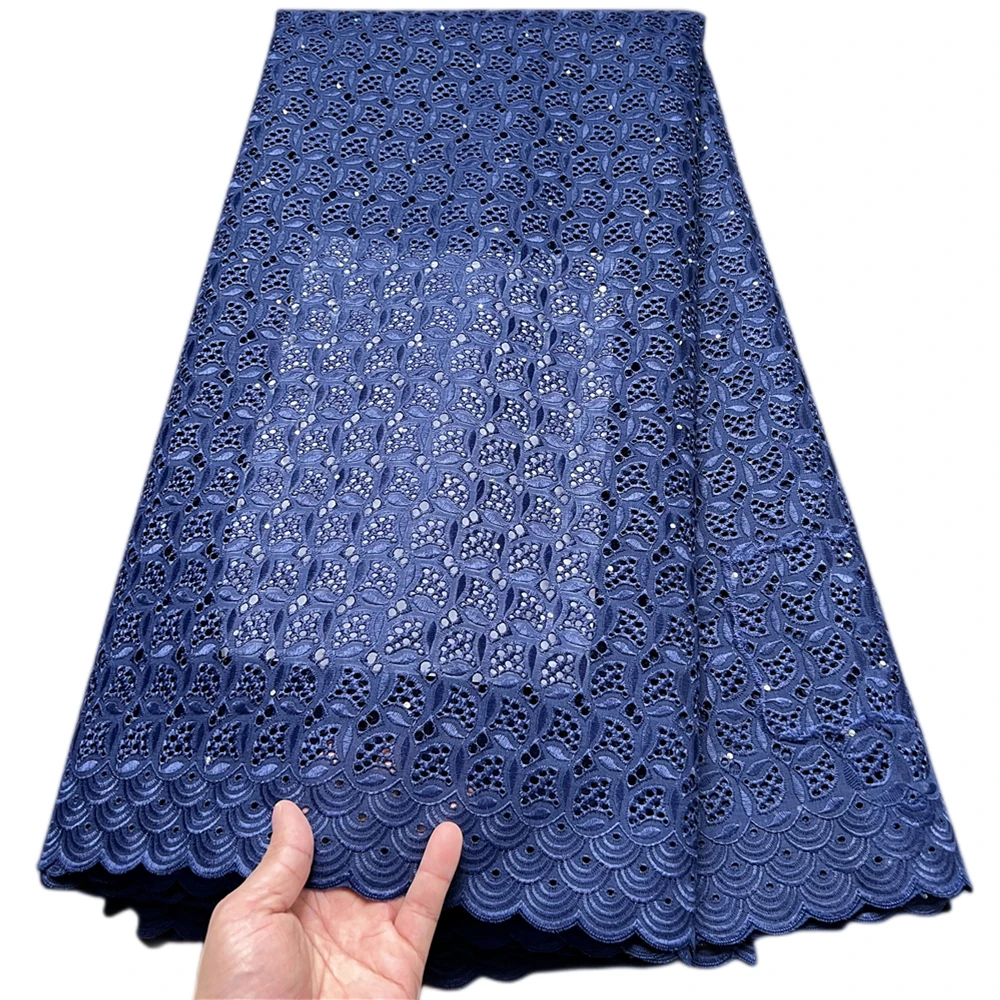 

2023 Latest High Quality African Nigerian Pure Tulle Damask Lace Fabric Embroidery Party Dress Sequins Cotton Cloth 5yards