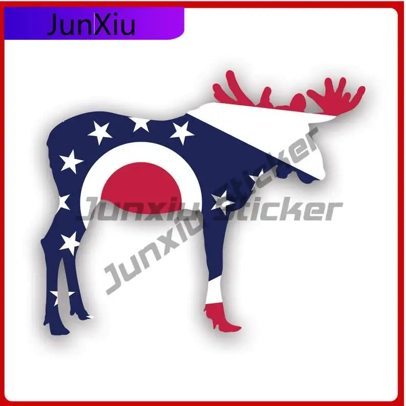

Ohio Moose Shaped Flag Sticker Uv Protected Oh Elk Deer Antlers Archery Hunter Hunting Outdoors Explore Car Sticker Vinyl Decal