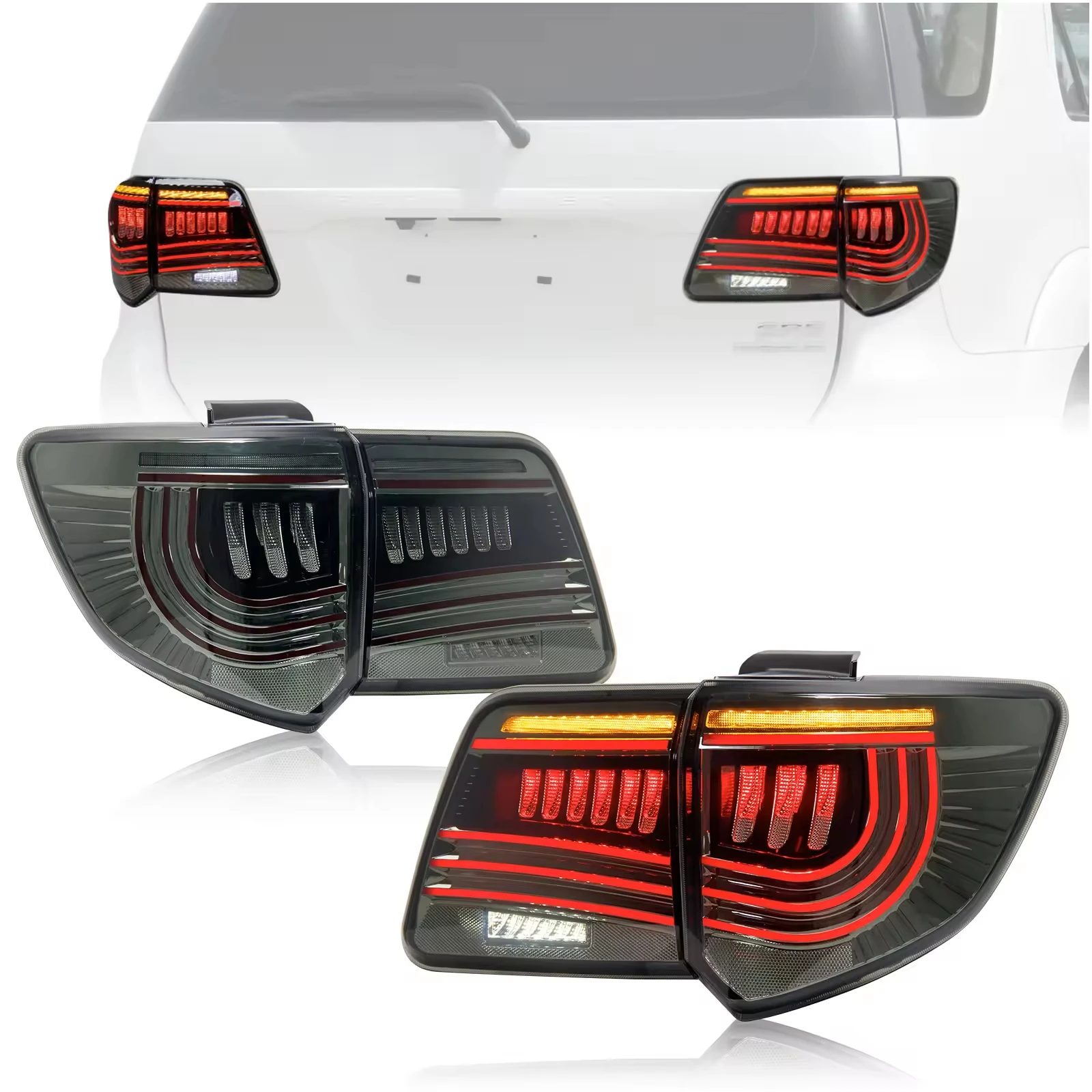 

Smoked LED Tail Lights for Fortuner 2012-2015 - Start-up Animation with Sequential Signal & Enhanced Stop/Brake Functions