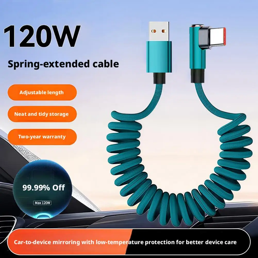 USB Type C Spiral Cable Spring Retractable Fast Charging Charger Cord Lines for Huawei Xiaomi Samsung Poco Oneplus Mobile Phone
