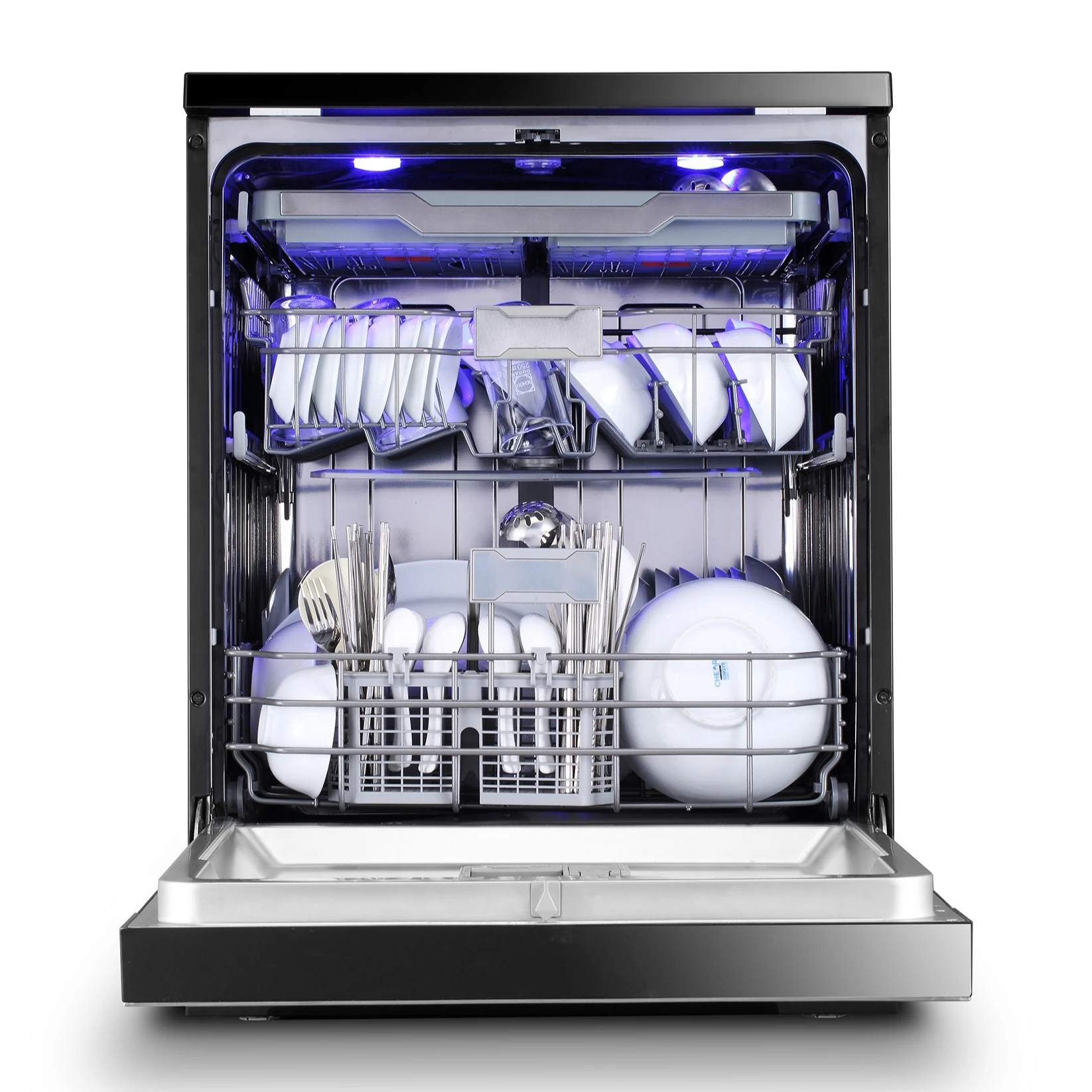 

Встраиваемая электрическая посудомоечная машина на 8 программ, из нержавеющей стали, полуавтоматическая, 15-16 комплектов, черная, 220В