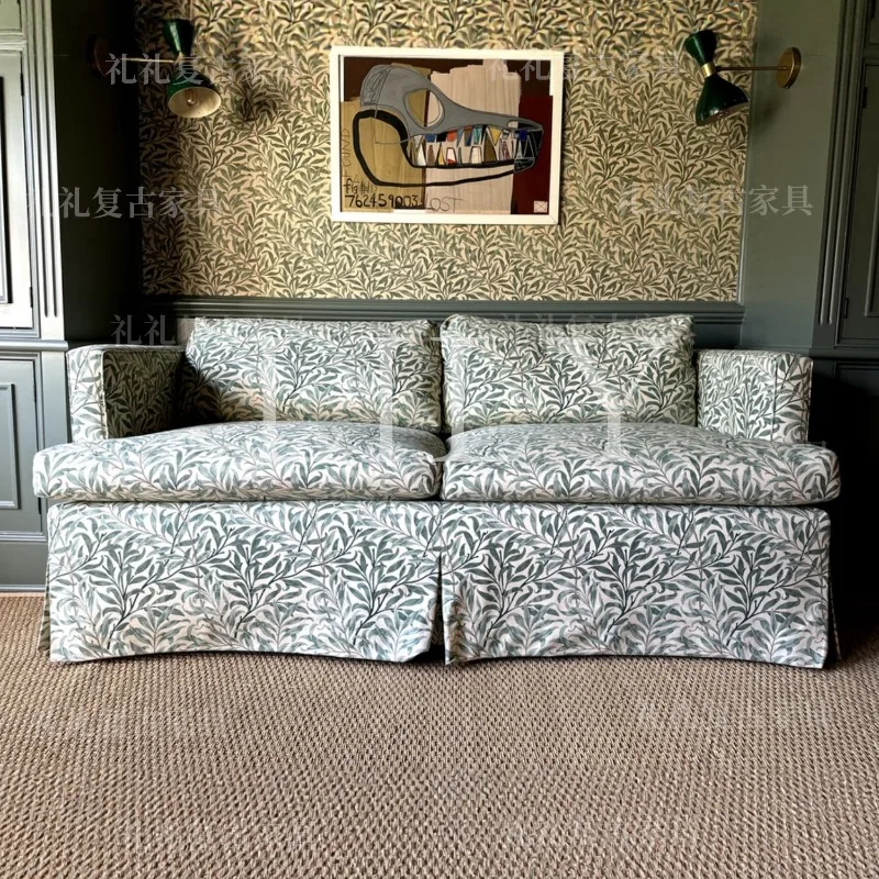 American pastoral printed solid wood sofa, living room small double sofa, French vintage studio floral sofa