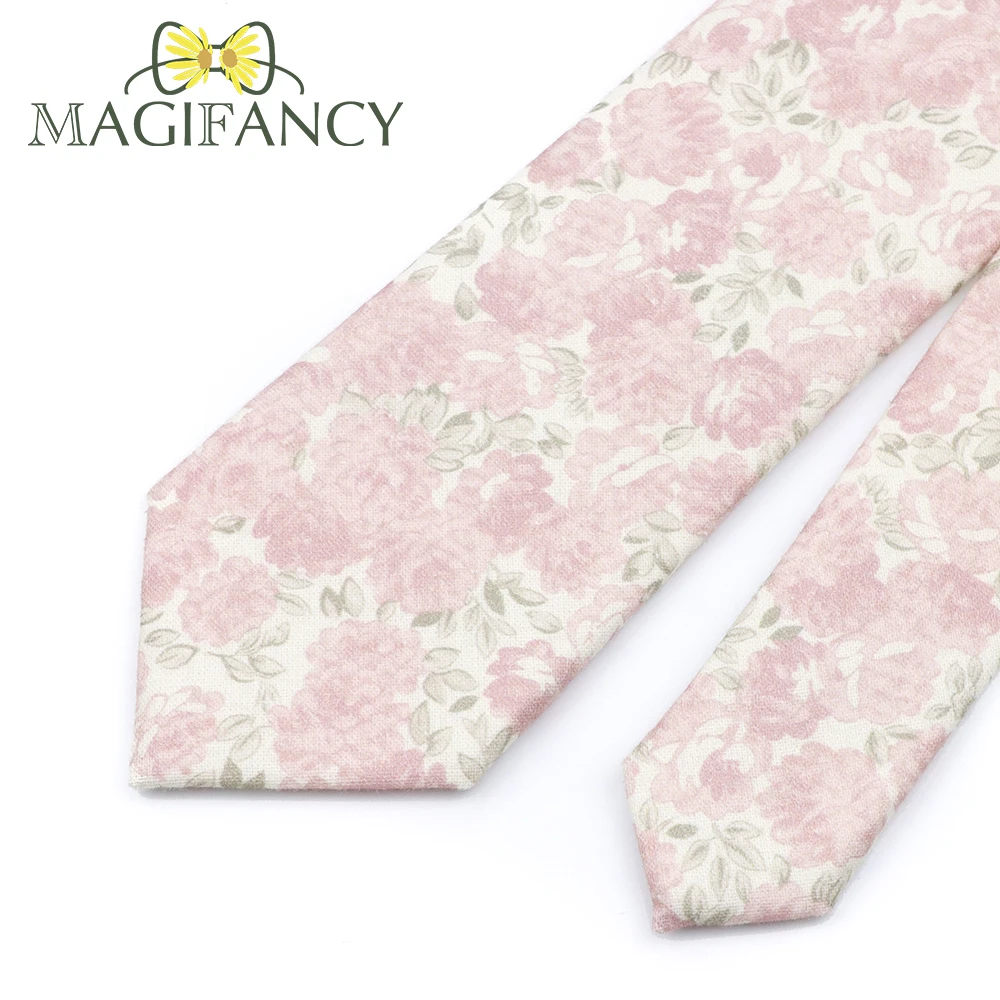 Top Hot Print Floral 6.5cm Necktie 100% Cotton Elegant Beige Sage Pink Men Wedding Party Daily Suit Shirt Cravat Gift Accessory