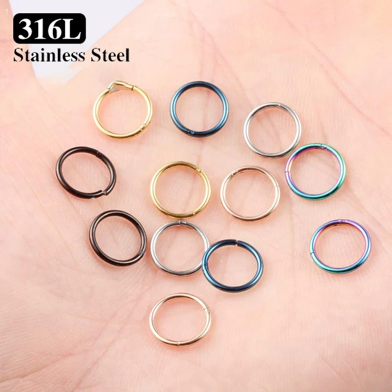 10PCS Stainless Steel Small Nose Rings Septum Piercing Mixed Color Body Clips Hoop Earrings For Women Men Cartilage Jewelry