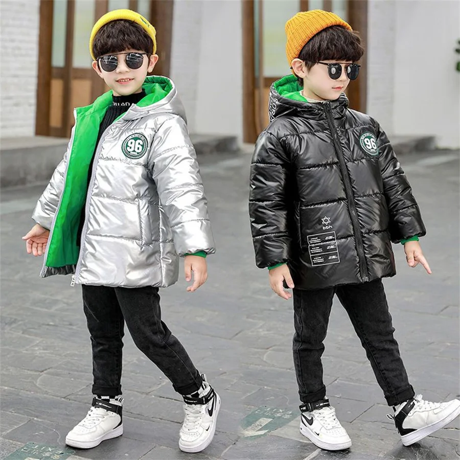 4 6 8 10 12 14 Years Boys Jacket Autumn Winter Thicken Warm Teenager Kids Patchwork Plaid Jackets Fashion Hooded Boys Coat