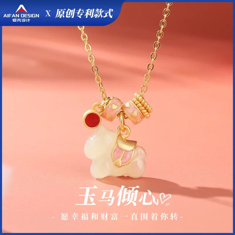 

Новое ожерелье из натурального нефрита Хэтянь с подвеской в виде пони, женское, нишевый дизайн, роскошное, из серебра S925, с нефритом, в форме счастливой лошади, цепочка на ключицу