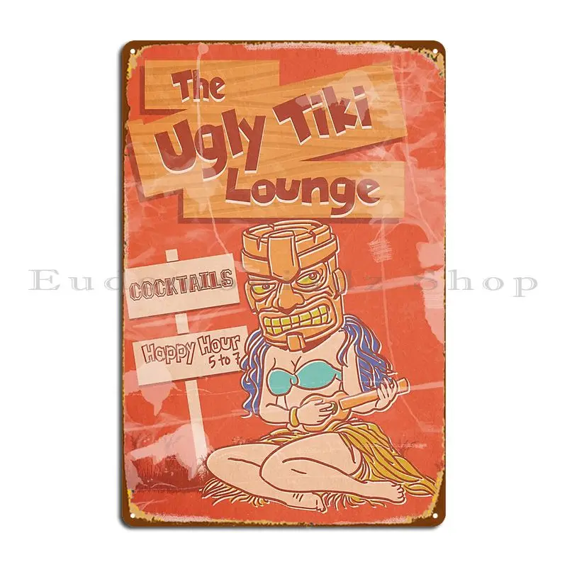 The Ugly Tiki Lounge Flyer Distressed Metal Plaque Retro Bar Cinema Designs Pub Tin Sign Poster