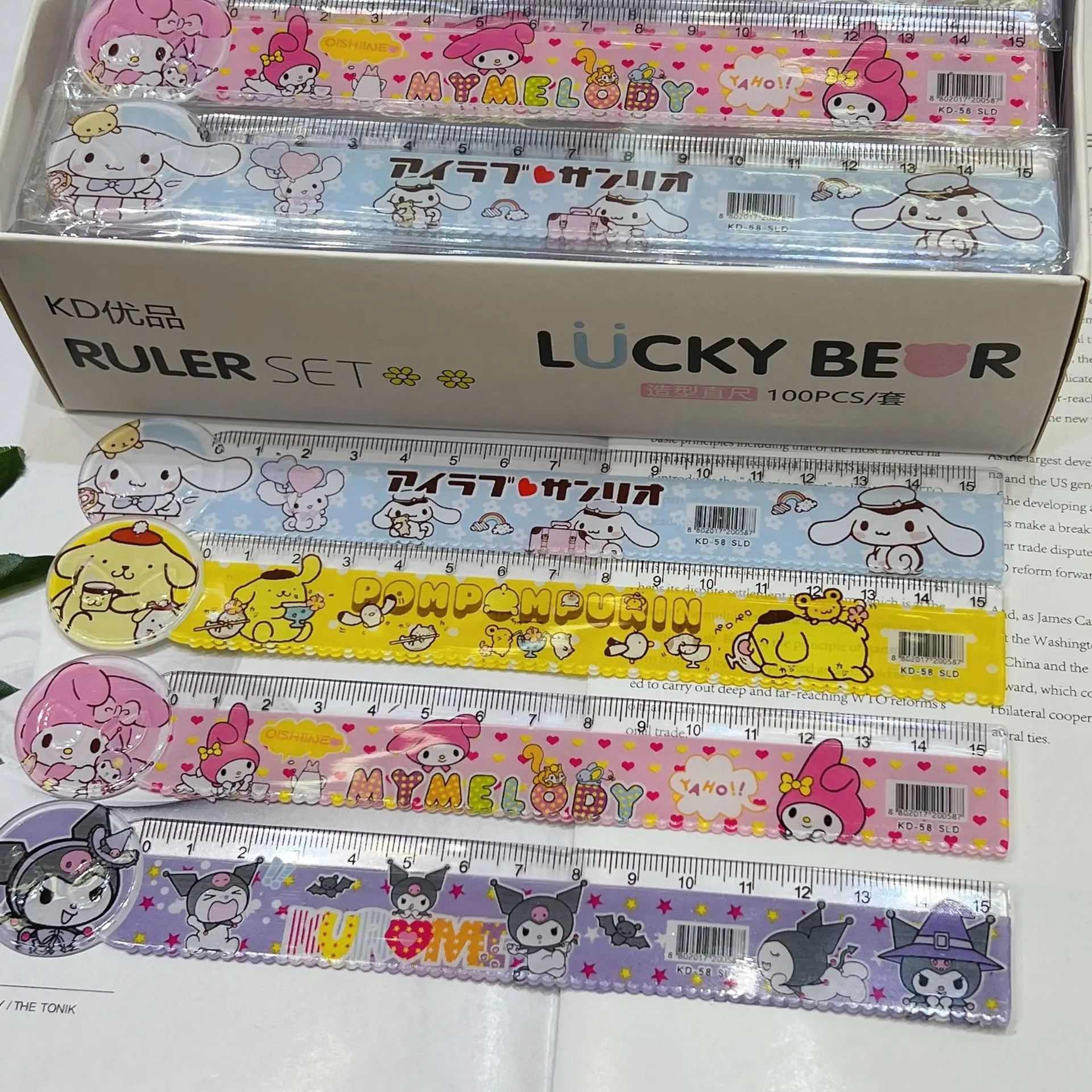 100 pz Cartoon Sanrio righello carino My Melody Cinnamoroll Kuromi Pom Pom Purin righello per bambini cancelleria per studenti