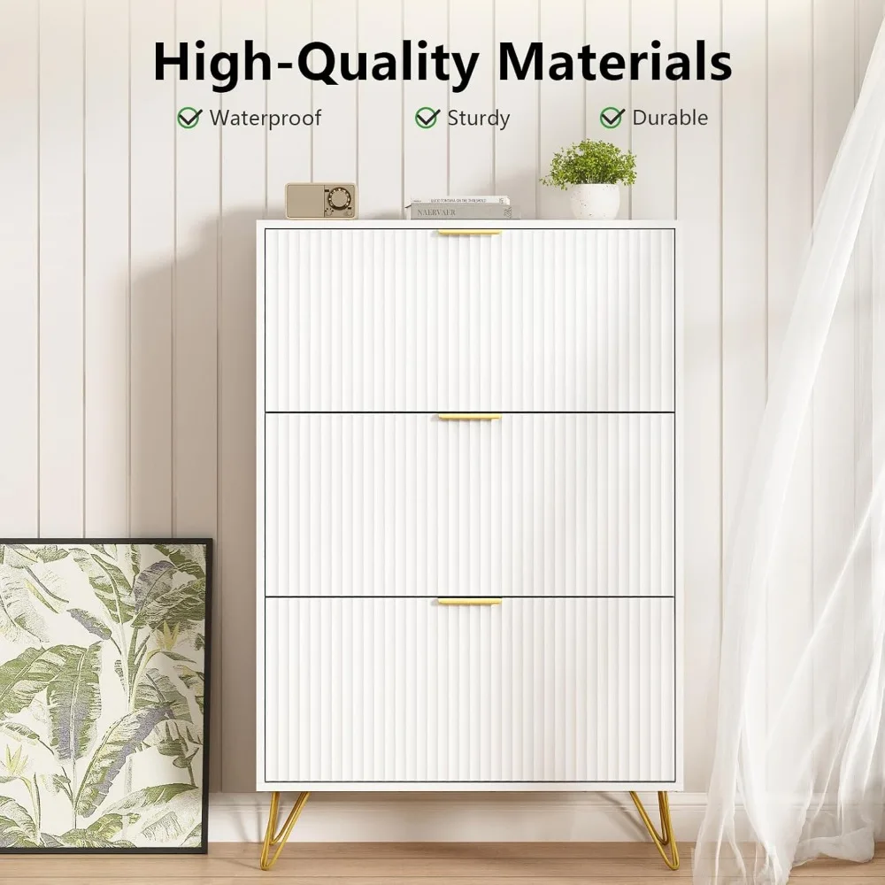 خزانة تخزين الأحذية ذات 3 أدراج - تصميم مخدد واسع 31.5 للمدخل، حل تخزين الأحذية الموفر للمساحة