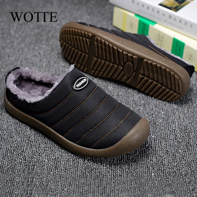 Big Size 47 Men\'s Slippers Warm Shoes Plush Flock Male Slippers For Home Hard-wearing Non-slip Outdoor Walking Mans Footwear