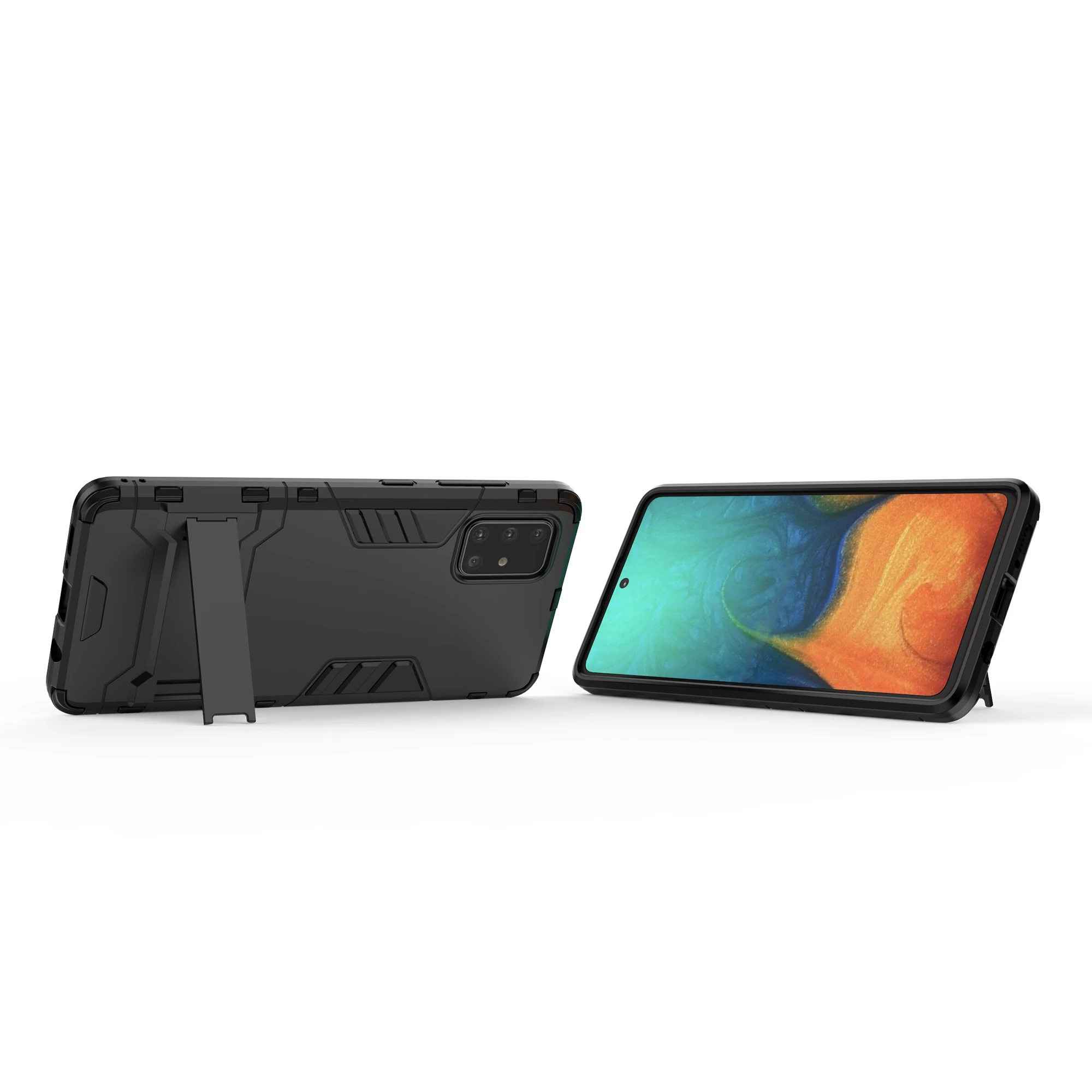 غلاف هاتف 2 في 1 PC + TPU مع مسند لهاتف Samsung Galaxy A71 - أسود