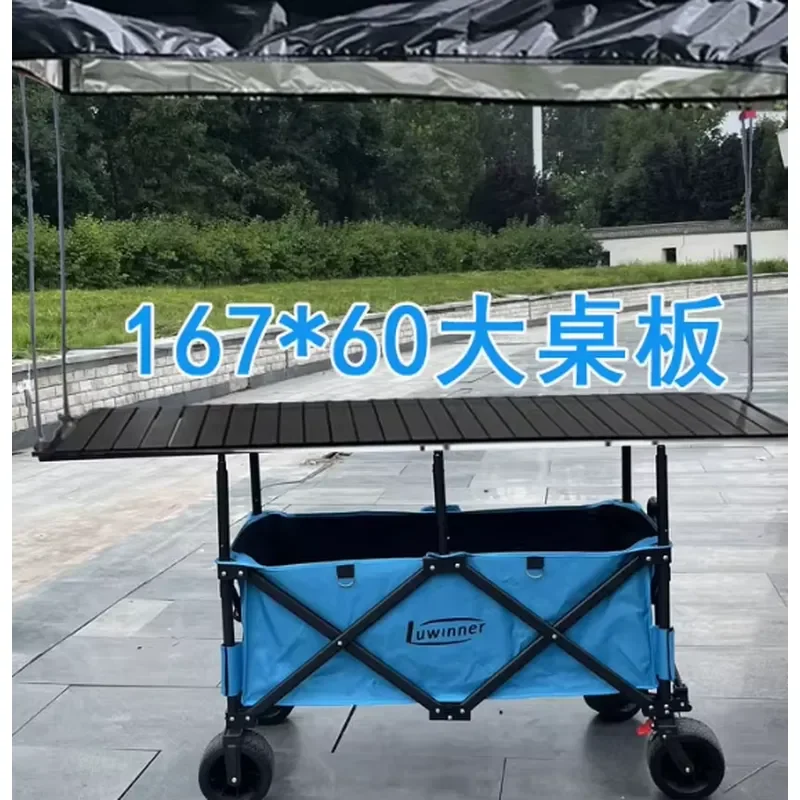 Foldable Outdoor Snack Cart with Canopy Retractable Mobile Food Truck for Street Vending Camping Picnic Portable Wheeled
