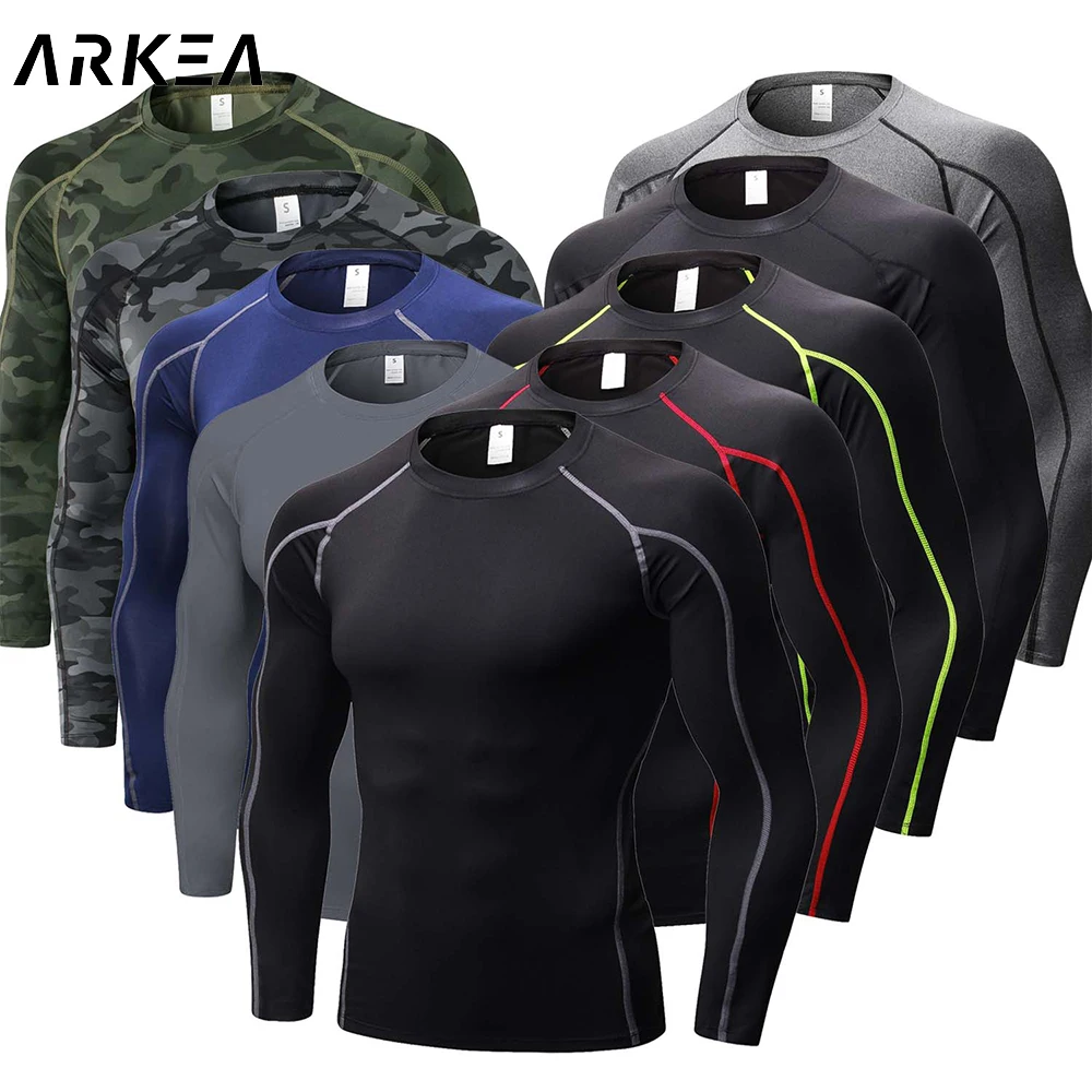 Men's sports compression T-shirt Running Fitness Tight Long Sleeve Tshirt Training Jogging Shirts Gym Sportswear Quick Dry Tee