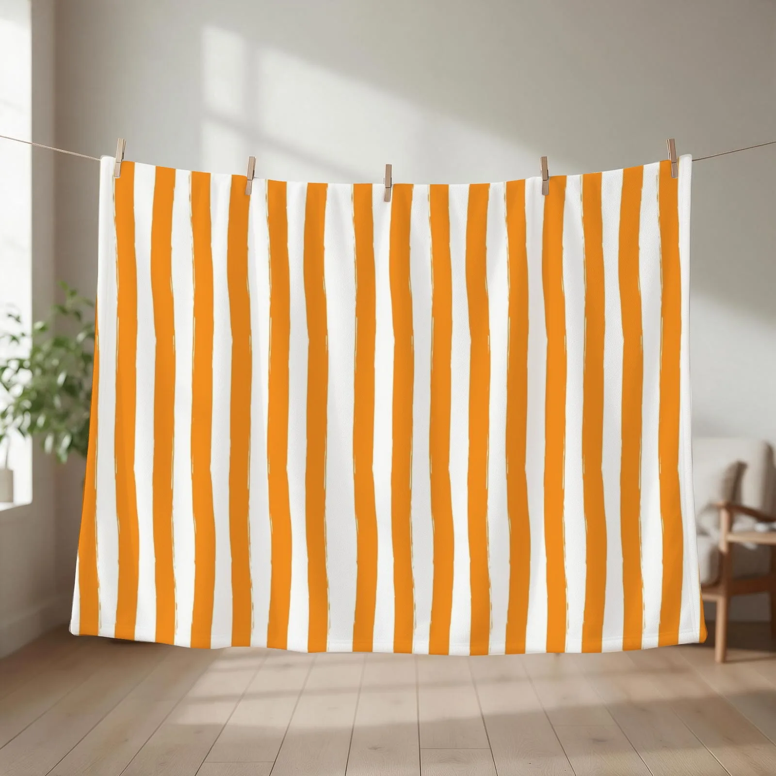 Preppy Orange and White Cabana Stripes Throw Blanket