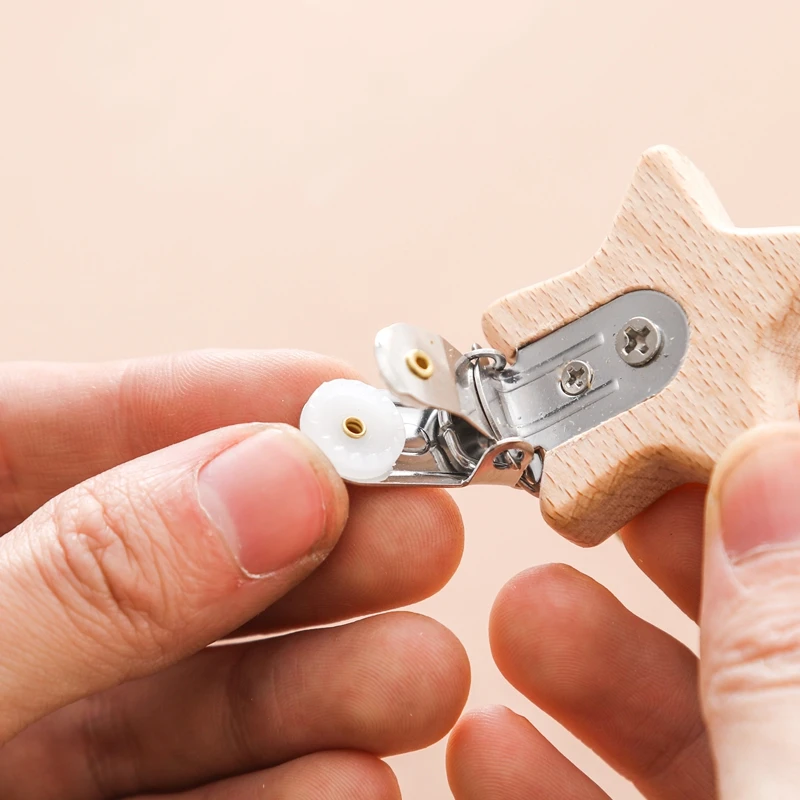 Cadena de soporte de pentagrama de madera de haya para chupete, clip de cuentas para masticar, juguete de dentición para bebé, cadena para chupete