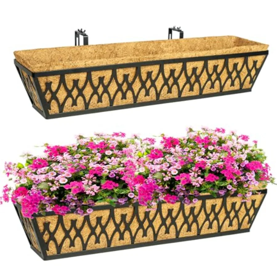 

Набор из 2-х 30-дюймовых подвесных кашпо для оконных проемов и перил с регулируемыми кронштейнами для крыльца, забора, патио, балкона, для цветов