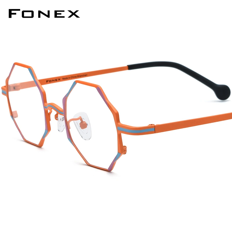 FONEX Pure Titanium Glasses Women 2024 New Men Colorful Retro Polygon Eyeglasses Vintage Eyewear F85849