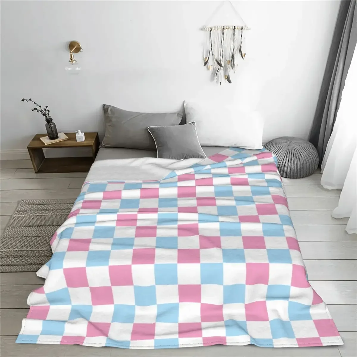 Checked Blankets Flannel Print Transgender Checkered Relax Super Soft Throw Blanket for Bedding Couch