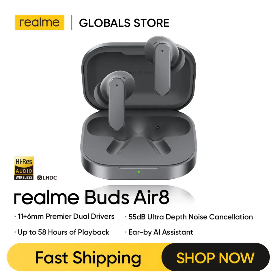 متاح الآن: سماعات TWS realme Buds Air8 بالإصدار الروسي، إلغاء ضوضاء بـ 6 ميكروفونات، مساعد AI، اتصال بثلاثة أجهزة