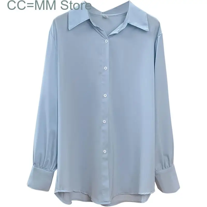 New Solid Blouse Women Fashion Spring Casual Single Breasted Long Sleeve Womens Tops Chic Turn Down Collar Loose Shirt