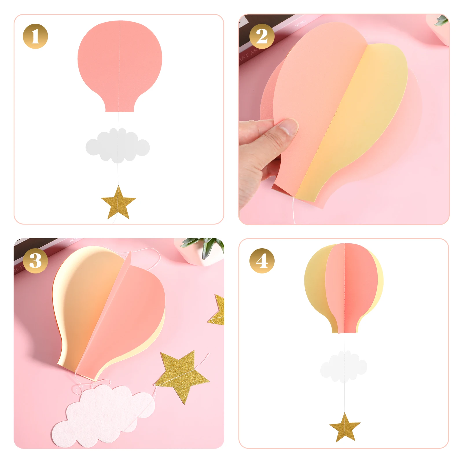 

4pcs Hot Air Balloon Cloud Decorations Purple Party Ornaments 3D Paper Design Reusable Christmas Valentine Wedding Baby Shower