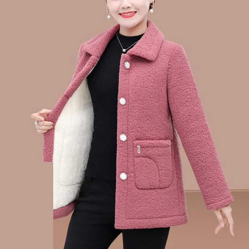 winter coat, thickened lamb fur,  coat, 50 year old middle-aged lady, loose and large grain wool  casacos de inverno feminino
