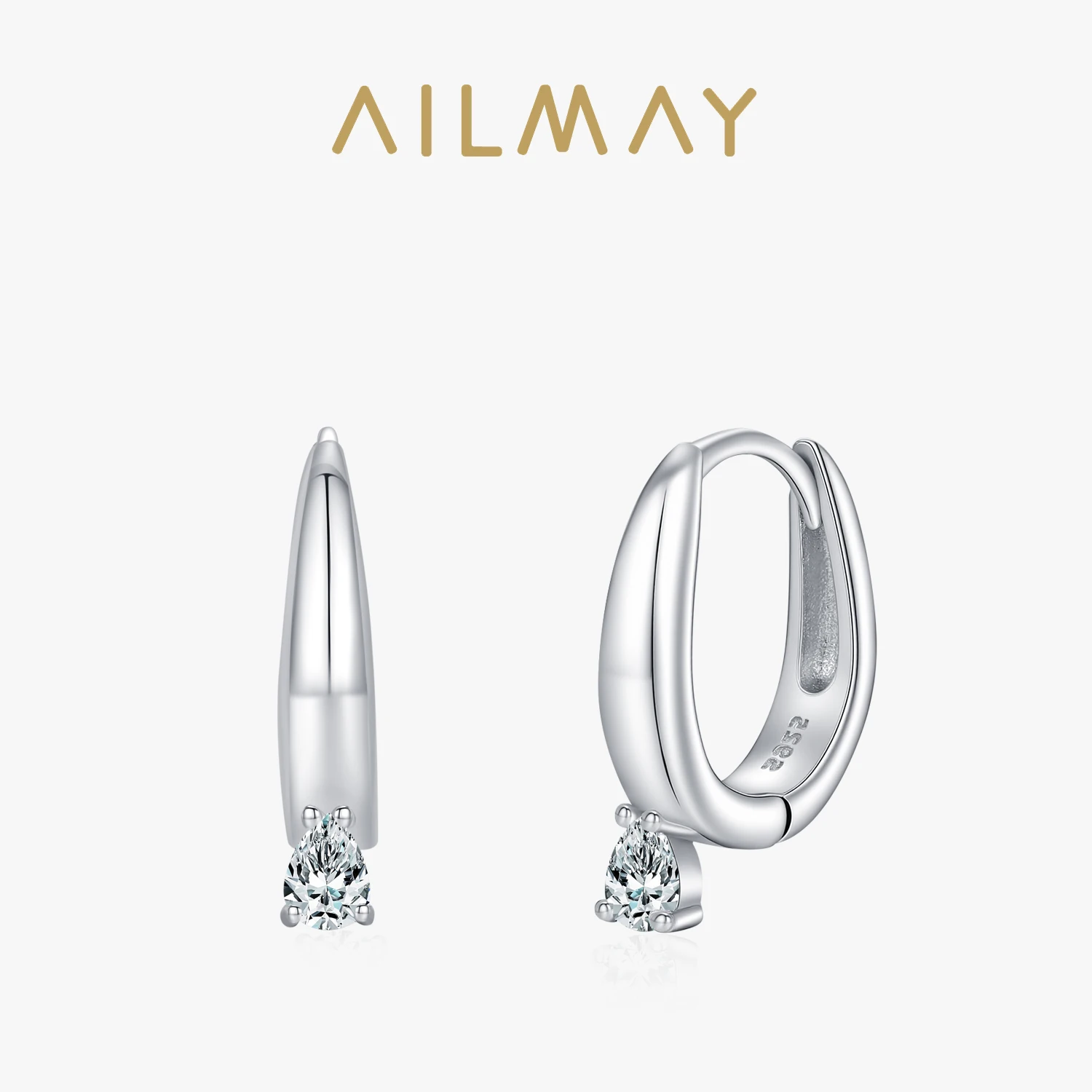 

Ailmay Vintage 925 Sterling Silver Simple Glossy Chunky Round Circle Earring for Women Dazzling Clear CZ Fine Jewelry