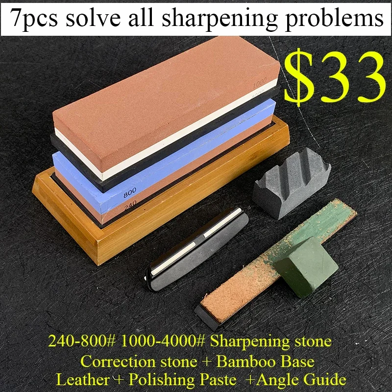 

240/800 Grit Double-sided Sharpening Stone Set WhiteCorundum Professional Whetstone RepairTools With Base Polishing Leather