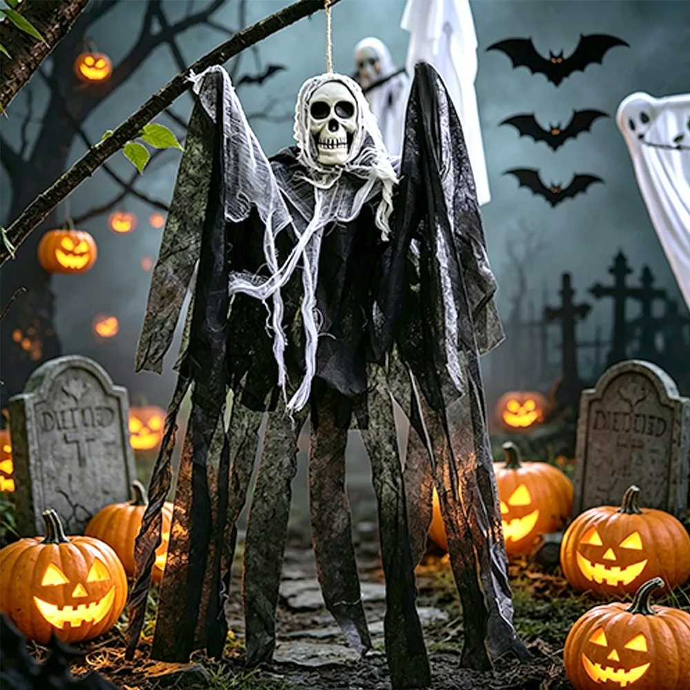 Halloween Skeleton Hanging Decoration Ghosts Skull Gauze Fabric Halloween Decor Outdoor Haunted House Yard Scary Party Supplies