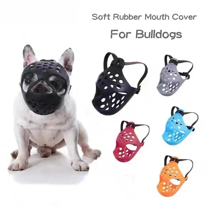 Pet Muzzle Adjustable Breathable Soft Rubber Mouth Mask for Bulldogs Dog Muzzle Short Snout French Bulldog Anti Bark Bite Chew