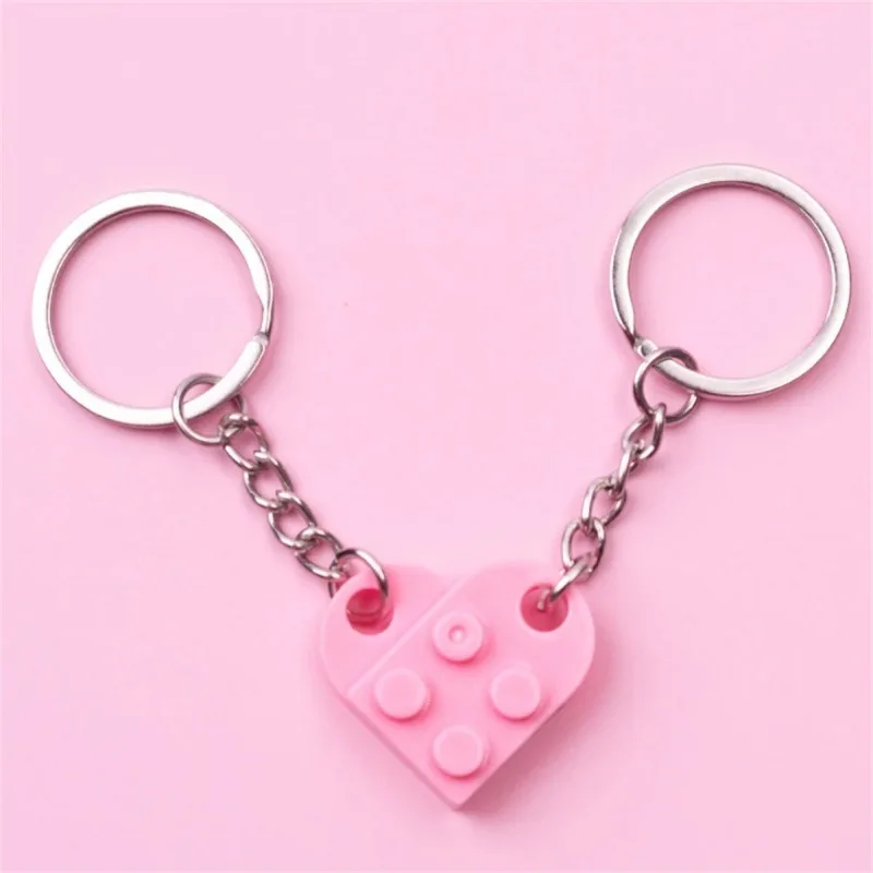 Detachable couple heart-shaped assembled building block heart-shaped keychain