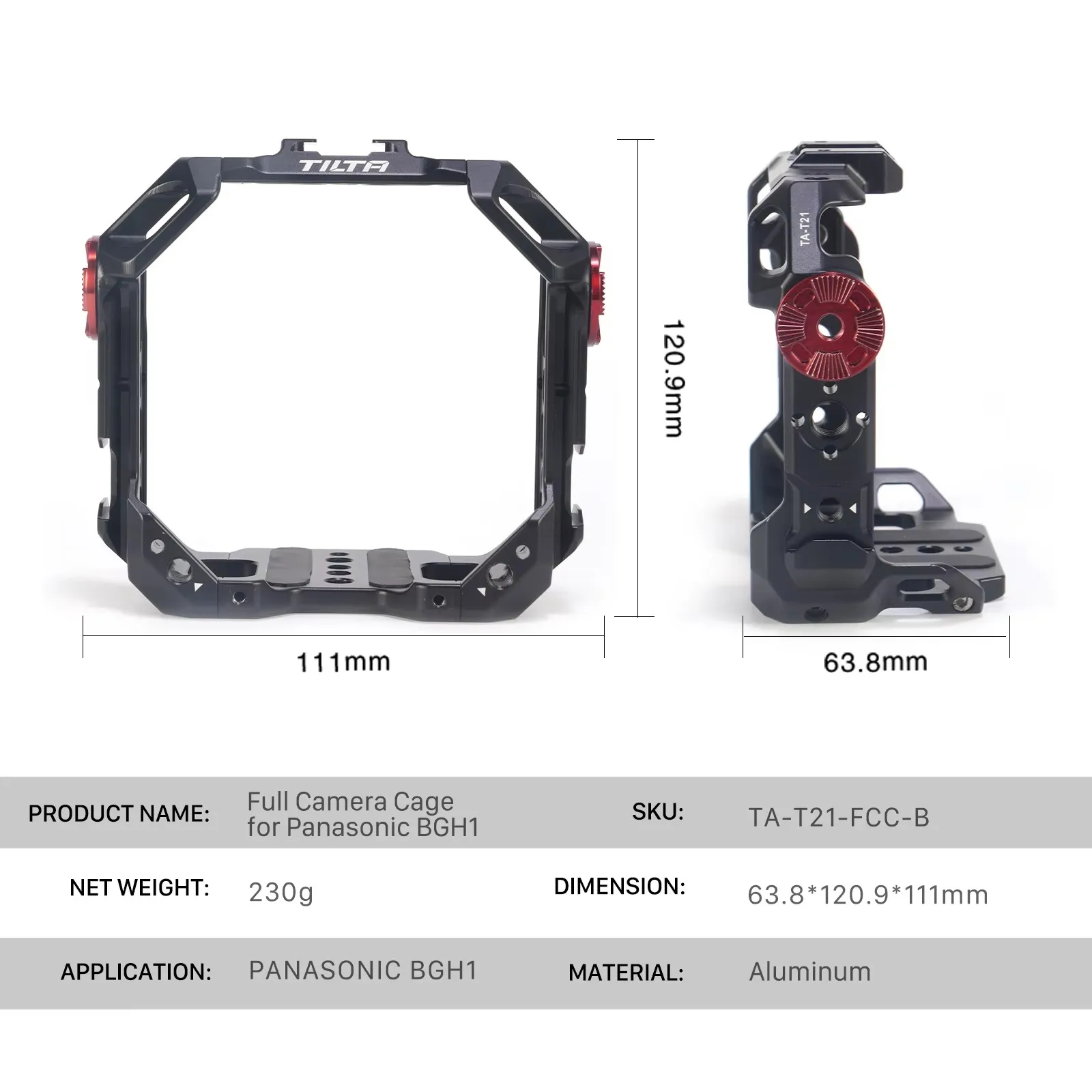 Tilta TA-T21-A-B Camera Cage for PANASONIC BGH1 Scratch Proof Camera 3/4-EF Lens Support HDMI Cable-Compatible Wire Clamp