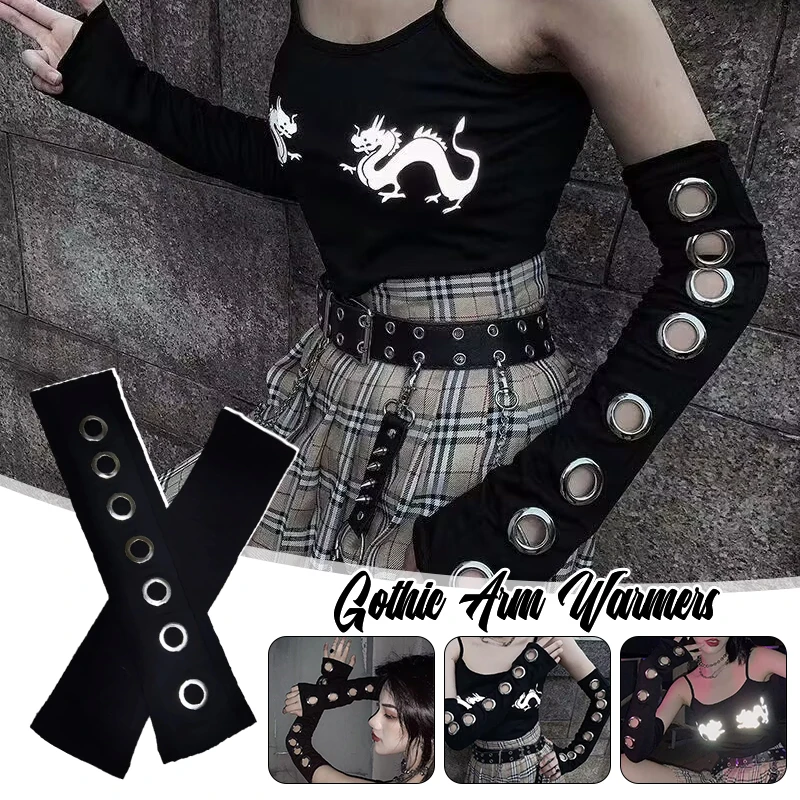 

Punk Women Gothic Arm Warmers Metal Hollow Outsleeves Ninja Sleeves Stretch Hip-hop Harajuku Mittens Fashion Accessories