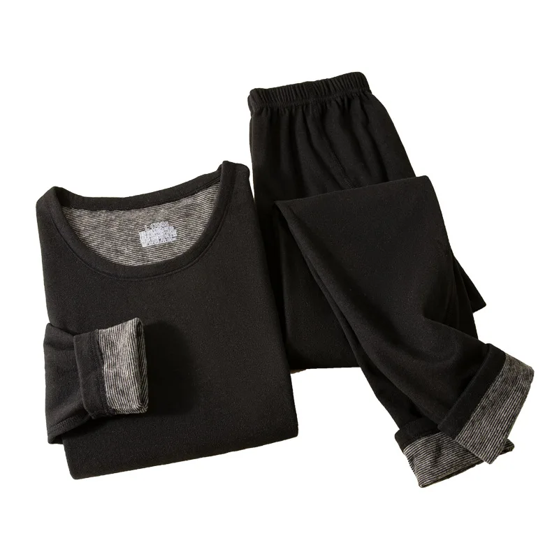 Conjunto de ropa interior térmica para hombre y mujer, pijamas térmicos con forro polar para el frío, 2 piezas, cuello redondo, camisa de manga larga y pantalones, Invierno