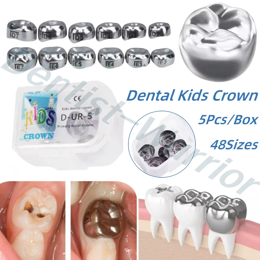 

5Pcs/Box Dental Crown kids Primary Molar Teeth Refill Stainless Steel Preformed Crowns 48Size Upper/Lower Left/Right Molar Teeth