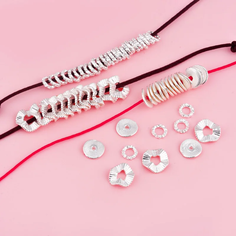 S999 pure silver irregular wavy vertical pattern concave-convex spacer, handcrafted DIY beaded rope weaving