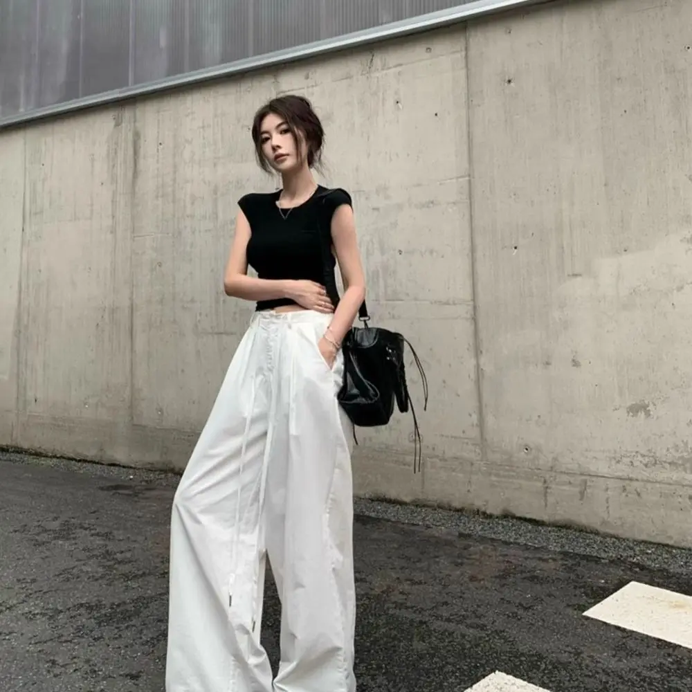 Moda Chic Backless Slim Crop Top Cross Band O Collo Gilet a maniche corte Canottiera estiva T-shirt solide Streetwear