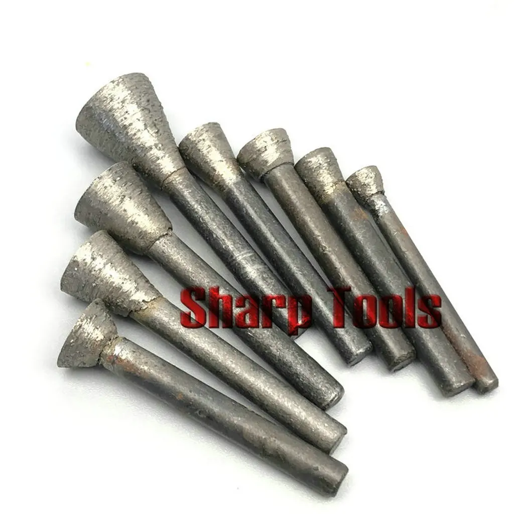 10pcs 소결 다이아몬드 V 자형 막대 그라인딩 헤드 CNC 라우터 비트 엔드 밀링 커터 스톤 조각 조각 공작 기계 블레이드