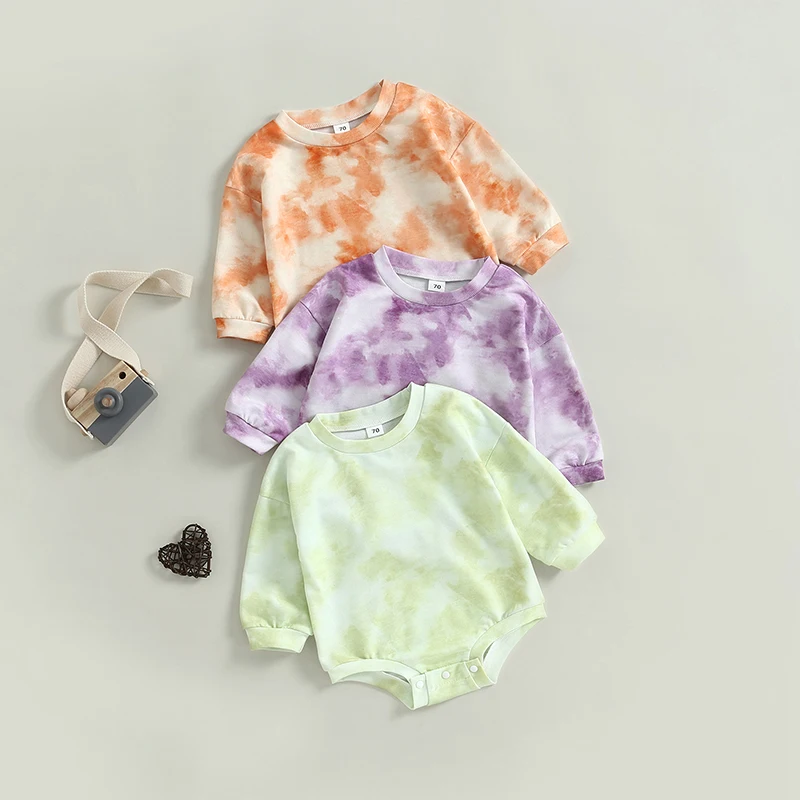 Mono de manga larga con estampado Tie-Dye para bebés y niños, sudadera con botones, ropa de moda para recién nacidos, otoño y primavera