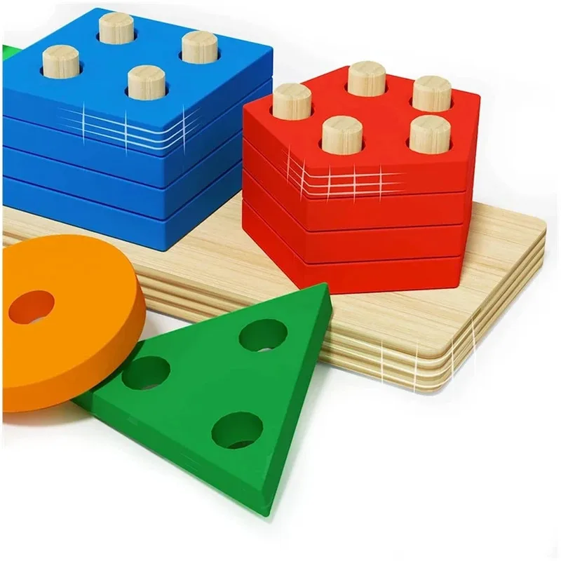 Montessori Sorting & Stacking Toy - Wooden Puzzle for Toddlers 3+ Year, Fine Motor Skill Activity