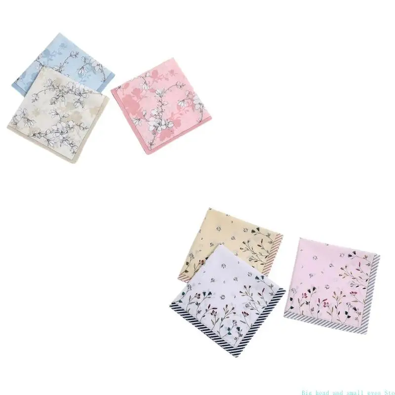 

581C 1PC Womens Cotton Handkerchiefs Printing Florals Cotton Pocket Hankies