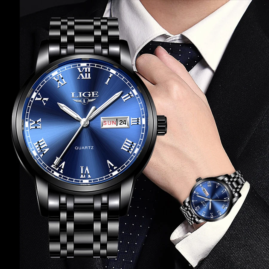 

LIGE Stainless Steel Watch Luxury Men Watches Date Watch for Men Business Wirstwatch Man Waterproof Quartz Watches Classic Clock