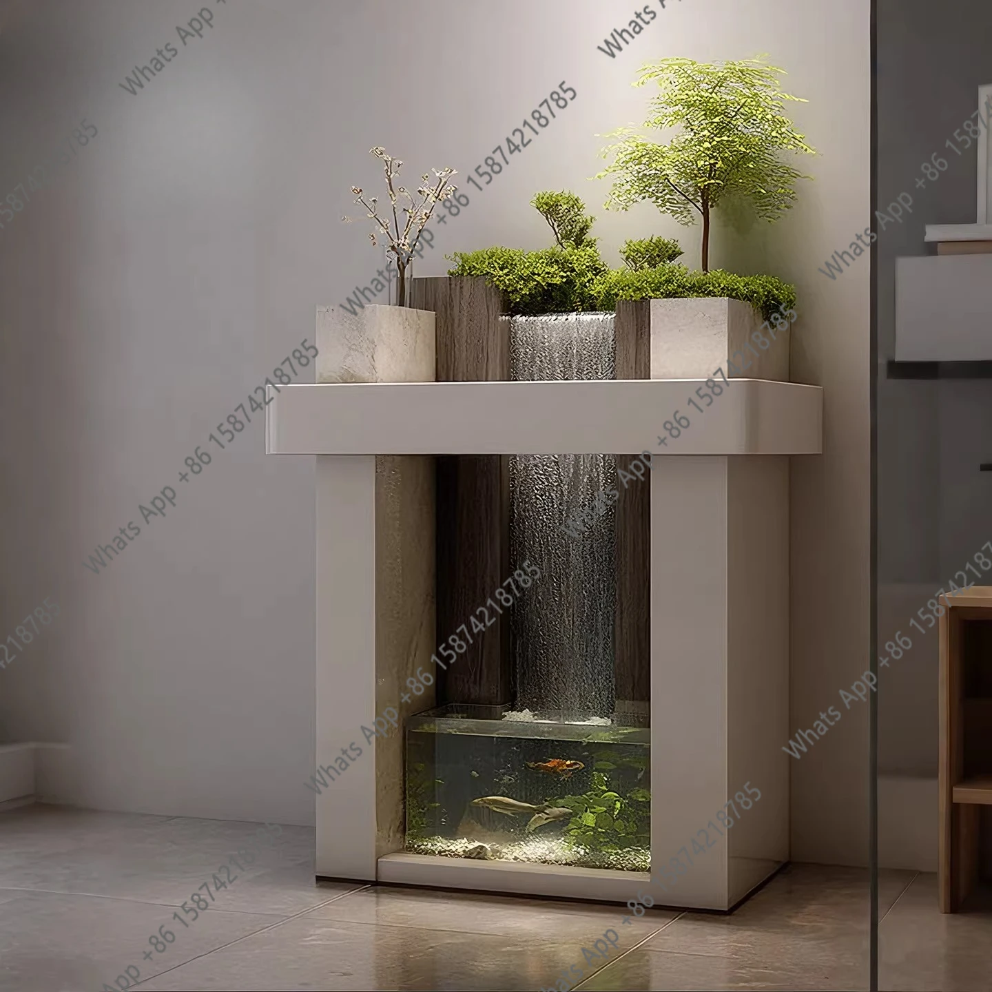 Landscaping Xuanguantai Modern Fish Tank Waterfall Side Cabinet Stainless Steel Living Room Circulating Water Landscape