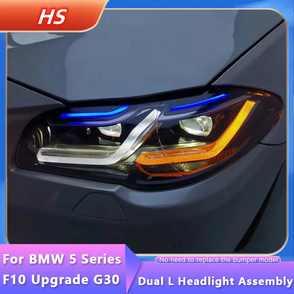 For BMW 5 Series Headlight Assembly 2010-2016 2017-2022 Models F10 Modified G30 New LED Headlights Thunder Blue Eyebrow