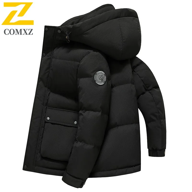 COMXZ Mens Down Jacket Classic Hooded Commuting Office Lightweight Parka Fashion Camping Cold Protection Autumn Winter Coat