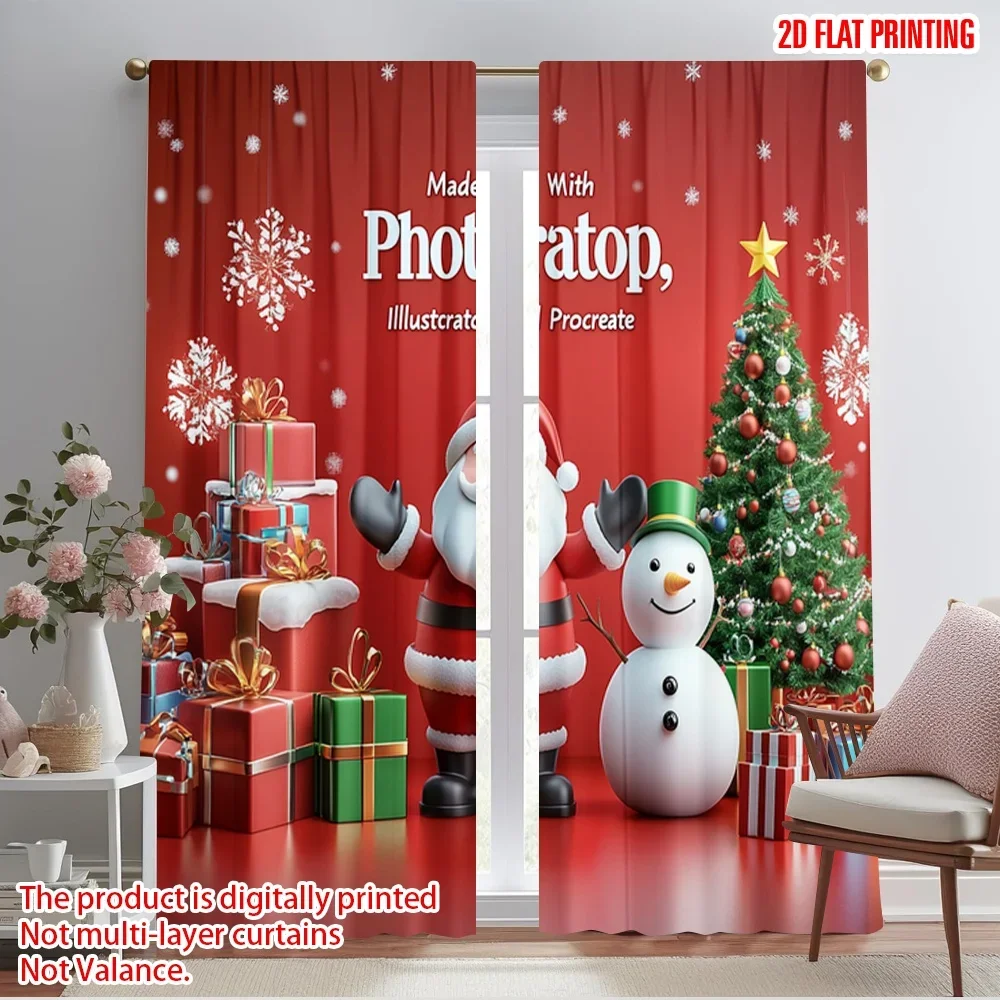 2pcs,2D plane printing Light Filtering Curtains Merry Christmas Santa Snowman Gifts_c (3) Polyester Easy Install (without rod)